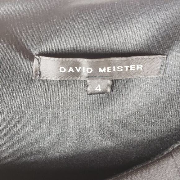 David Meister Belted Dress Women 4 Black Cap Sleeve Scoop Neck Made in USA - Picture 5 of 9